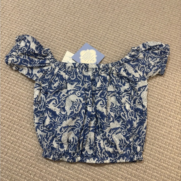 Blue and White Patterned Block Print Blouse - Picture 1 of 3